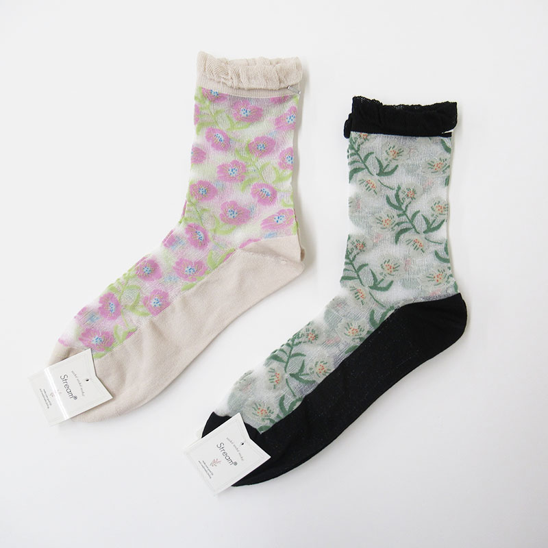 STREAM 花柄シアークルーソックス
